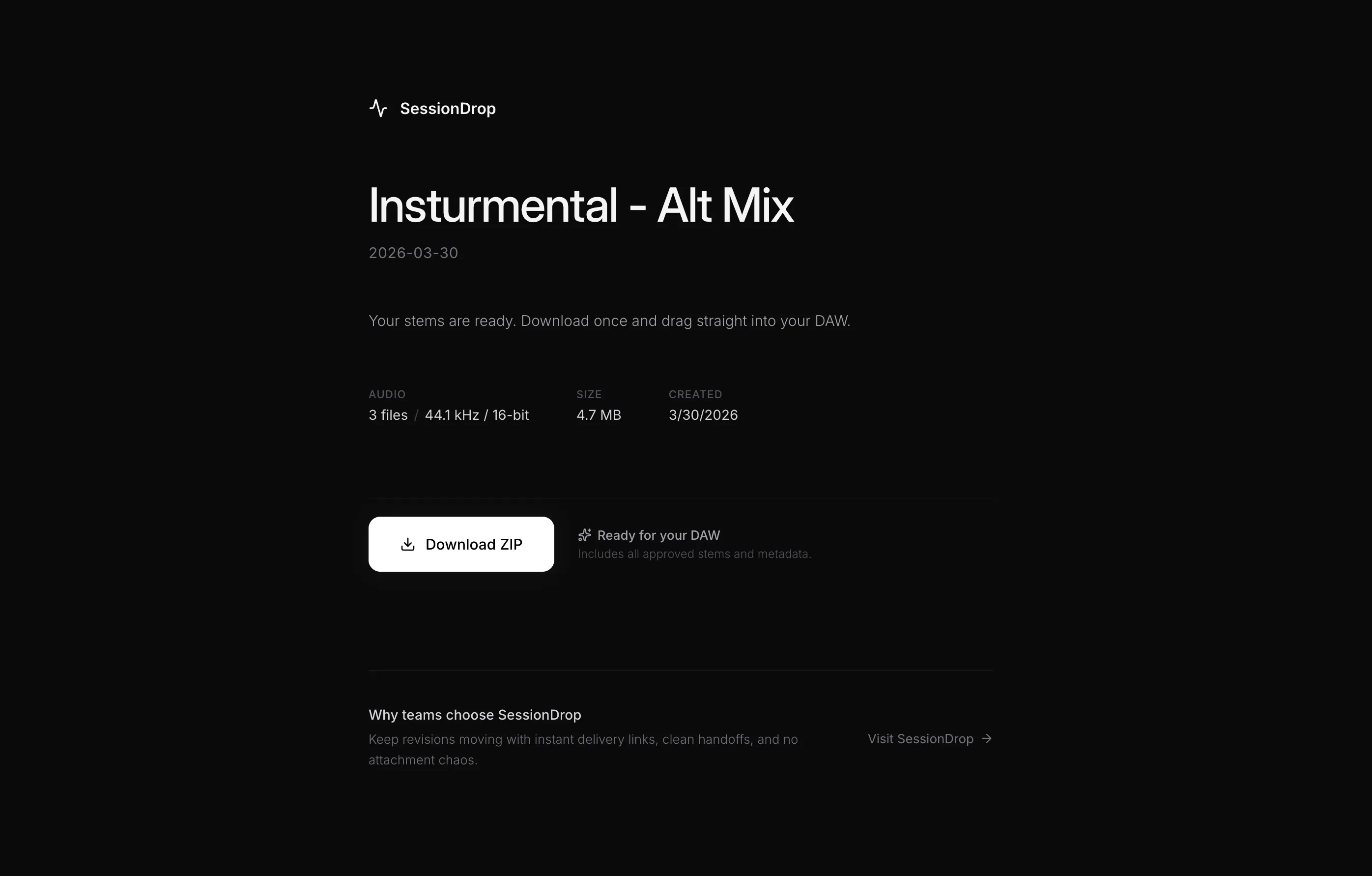 SessionDrop delivery link page